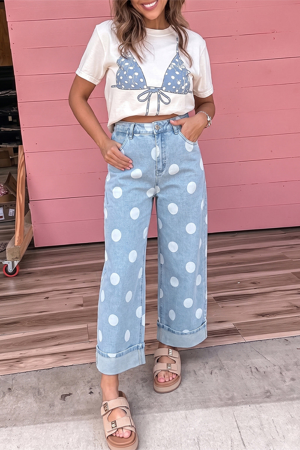 "Blue or Khaki" In Polka Dot Jeans