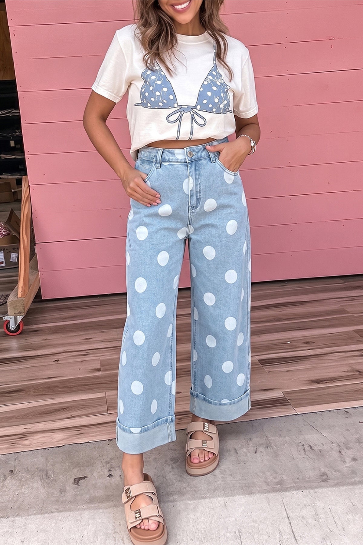 "Blue or Khaki" In Polka Dot Jeans