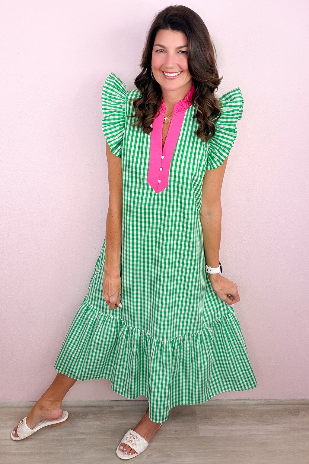 "Graceful In Green" Gingham Dress