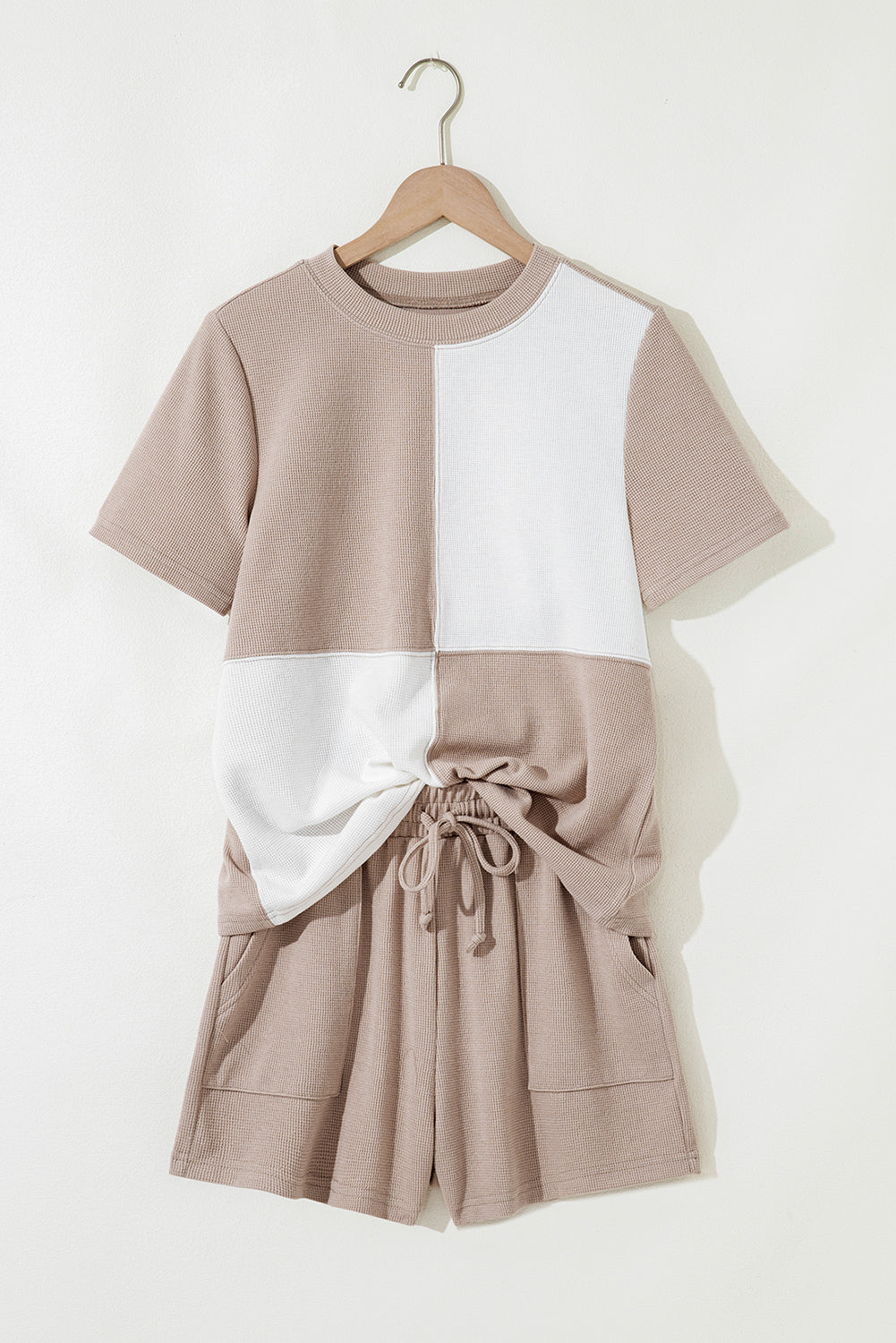 "Neat In Neutral" Colorblock Patchwork Tee & Shorts Set