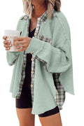 "Grass Is Greener" Plaid Patchwork Waffle Knit Shacket