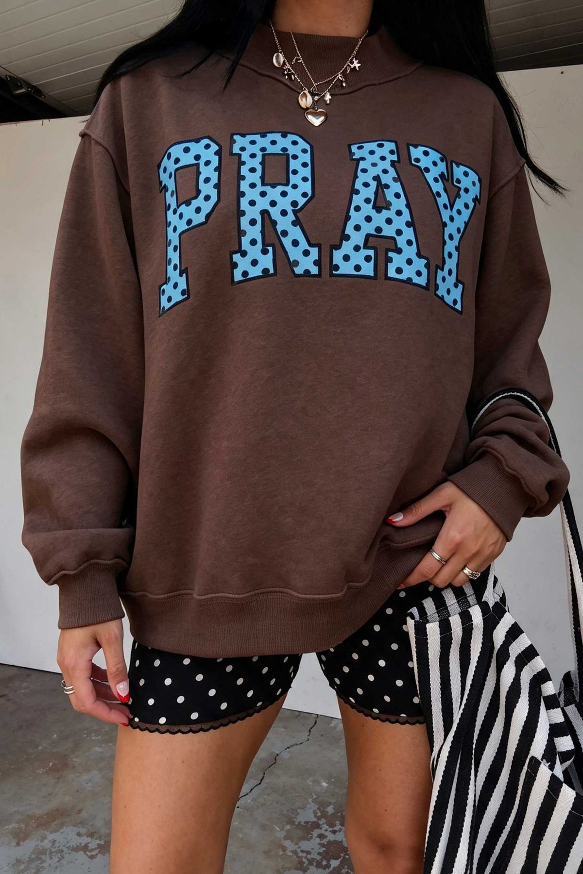 "PRAY in Polka Dot" Embroidered Sweatshirt