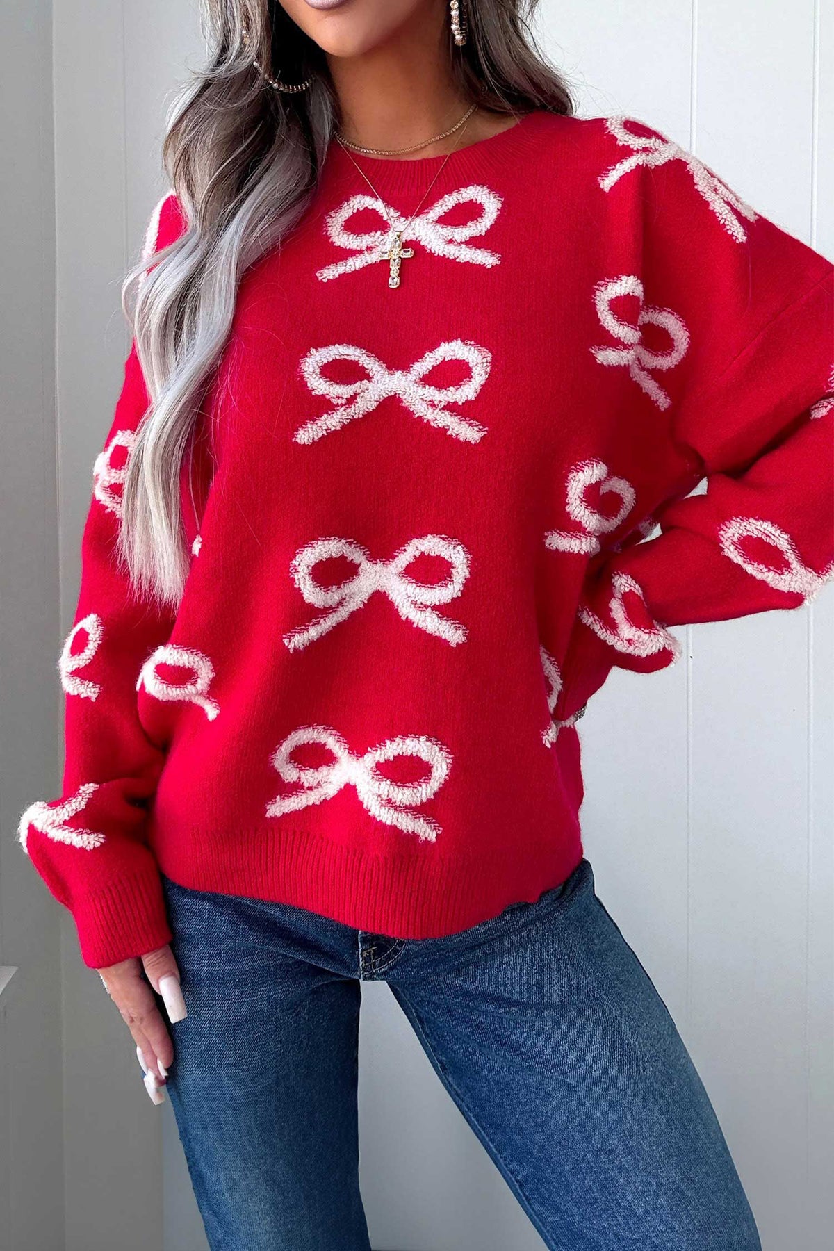 "Red All Over" Bow Sweater