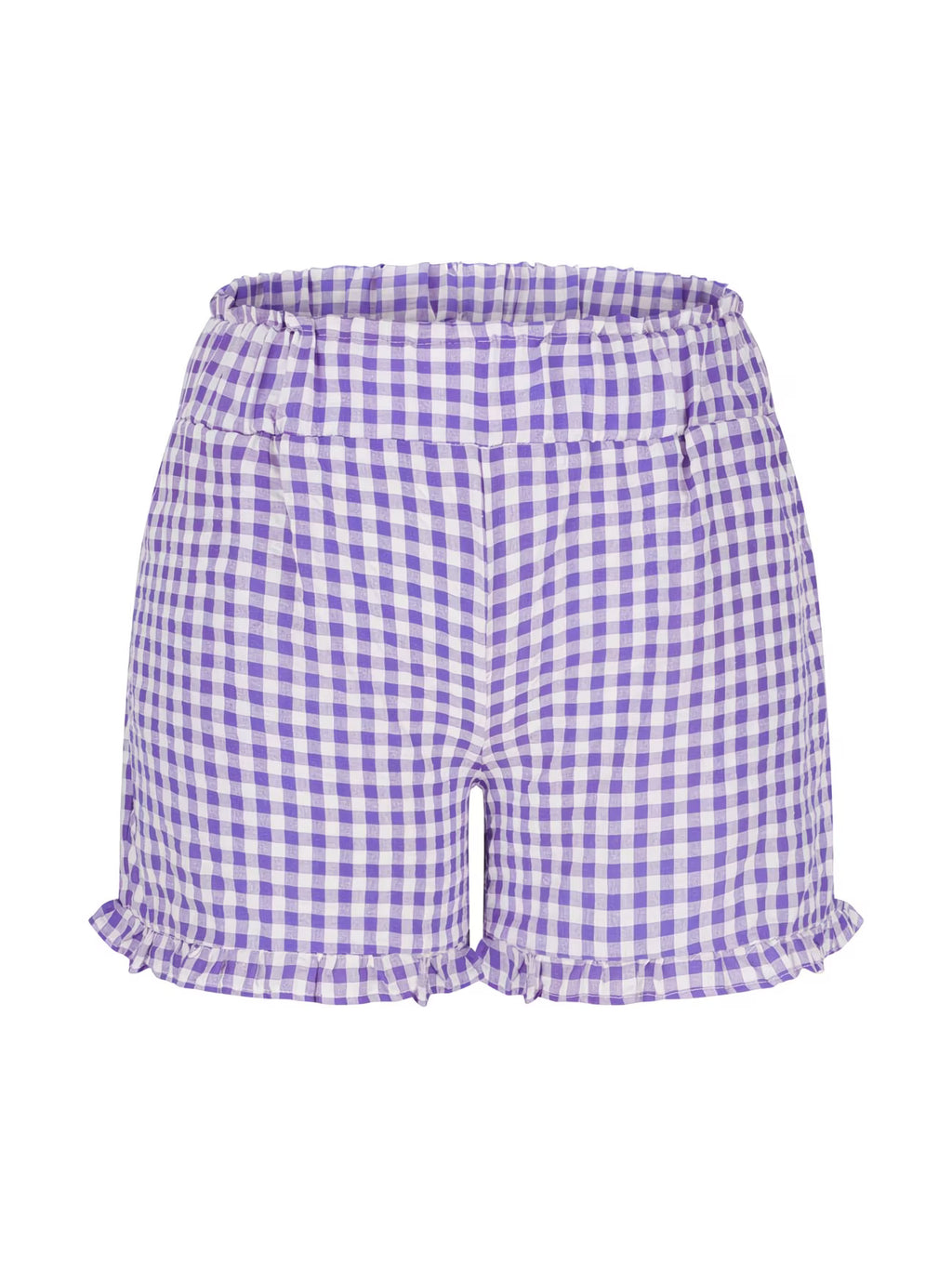 Lilac Gingham Print Ruffle Shorts