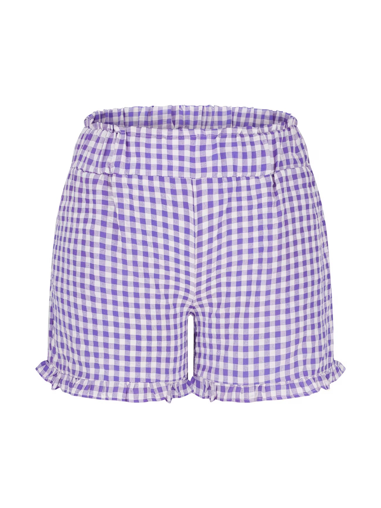 Lilac Gingham Print Ruffle Shorts