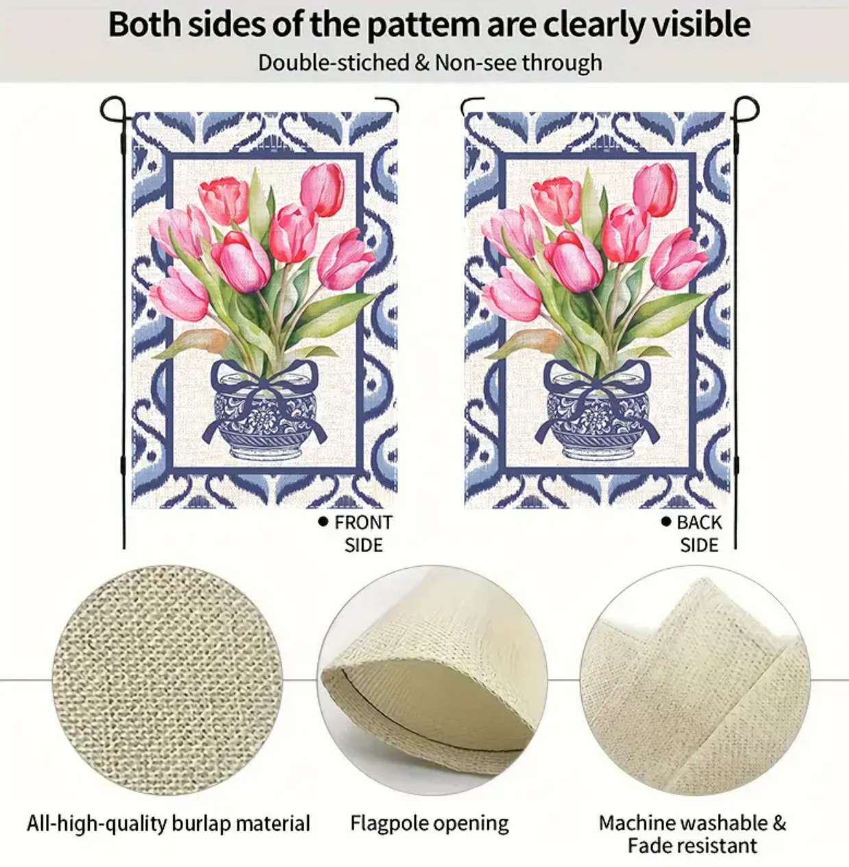 Tulips Chinoiserie Planter Garden Flag