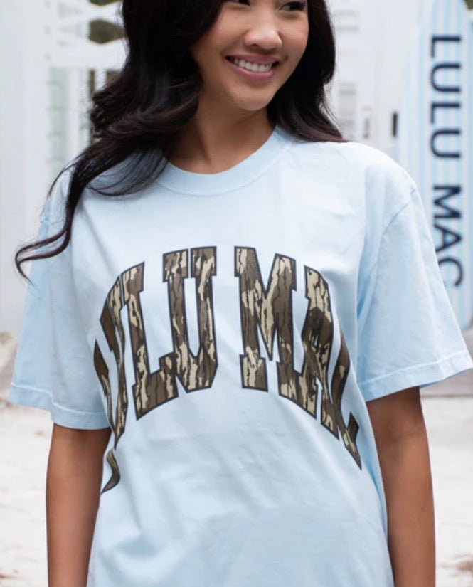Alice Blue & Camo Logo Lulu Mac Tee