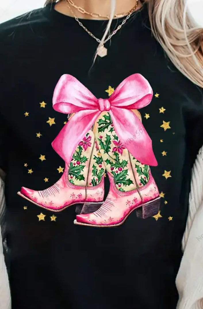 Pink Christmas Boots Tee