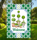 Green Topiary Trellis Chinoiserie Garden Flag