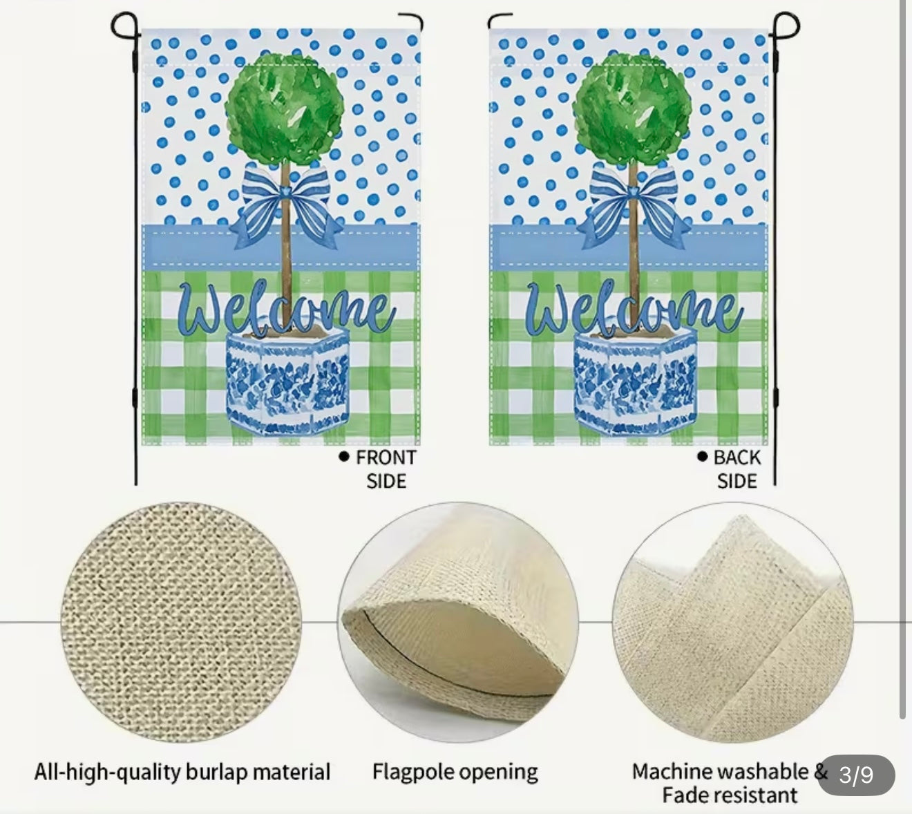 Chinoiserie Topiary Blue Bow Garden Flag