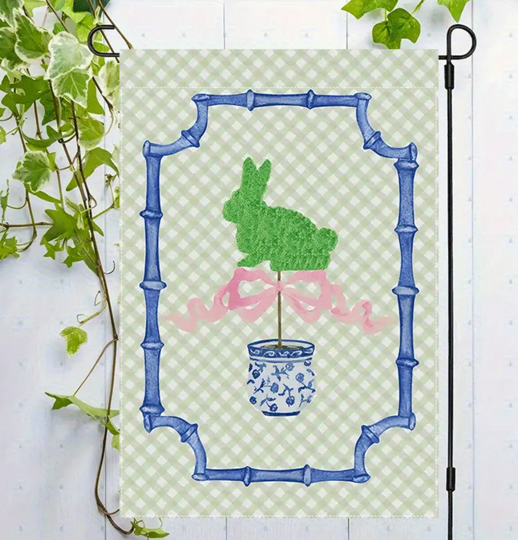 Bunny Topiary Chinoiserie Planter Garden Flag