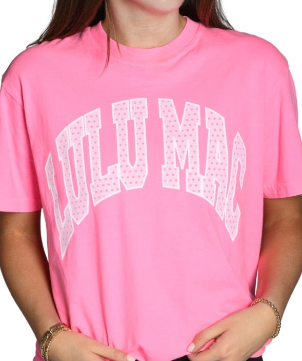 Hot Pink Polka Logo- Lulu Mac Tee