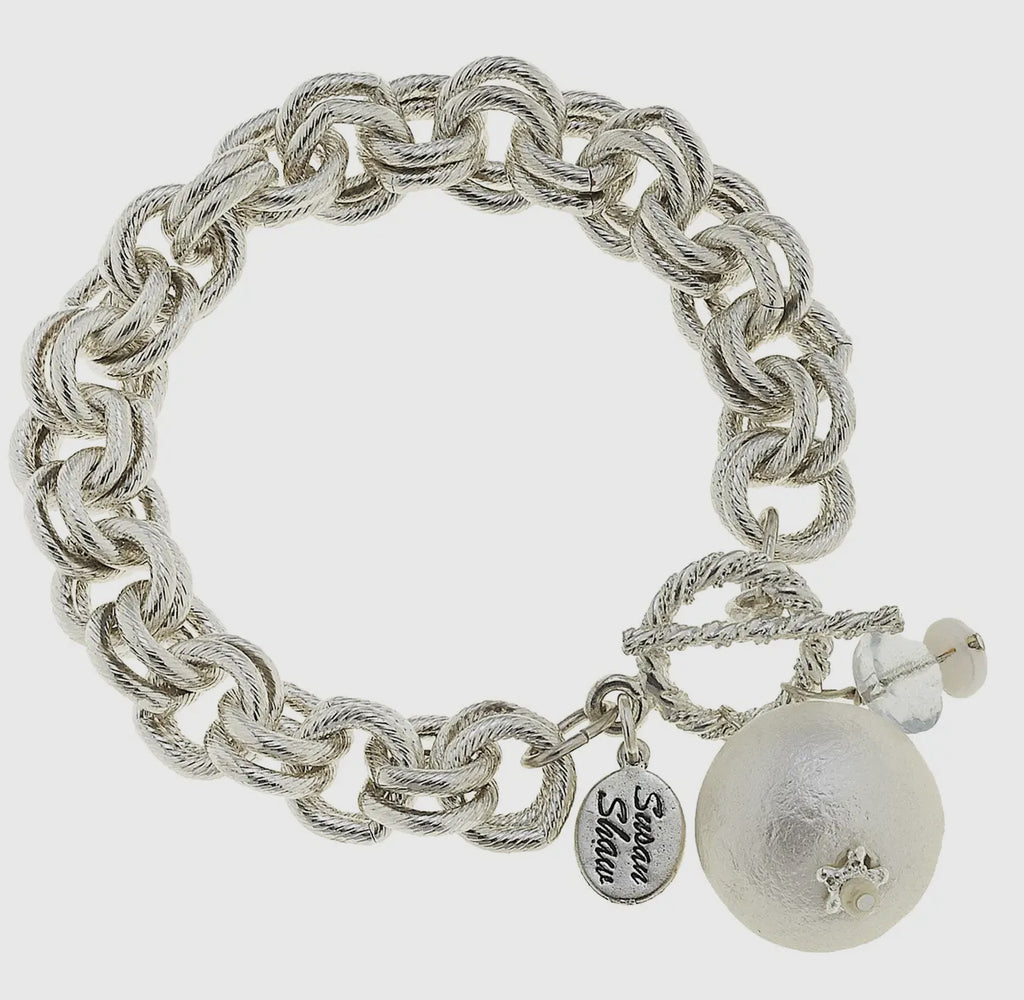SUSAN SHAW HANDCAST SILVER WITH COTTON PEARL BRACELET