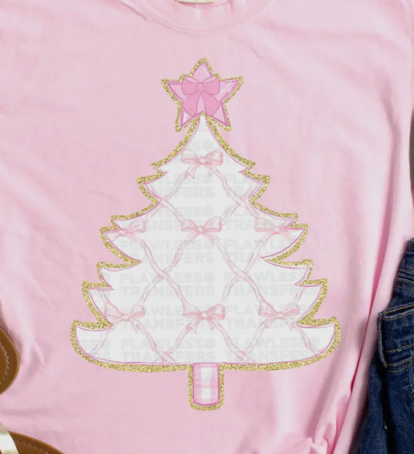 Pink Bow Christmas Tree Tee