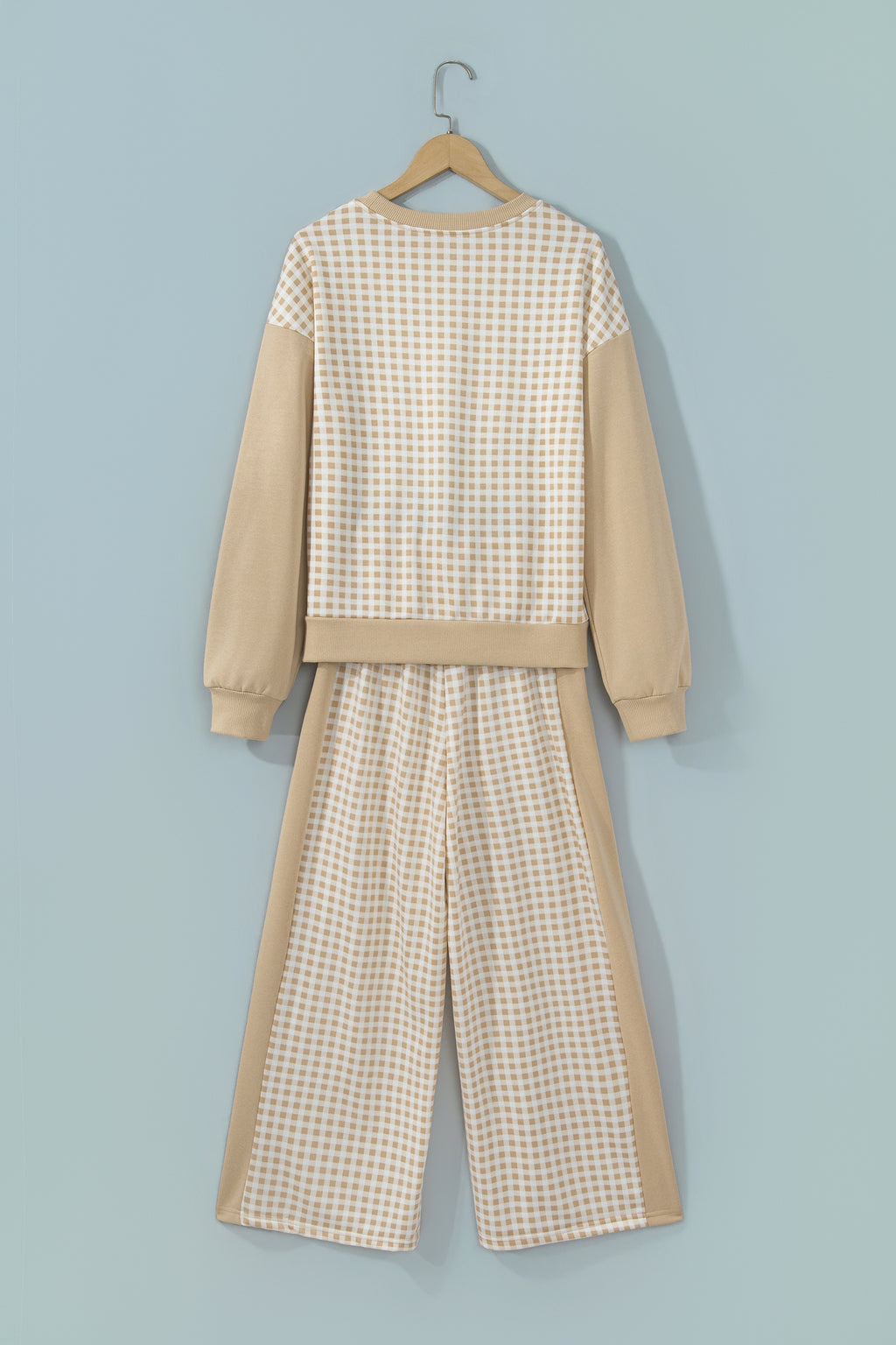 Color Block Plaid Patchwork Long Sleeve Pullover Pant Set