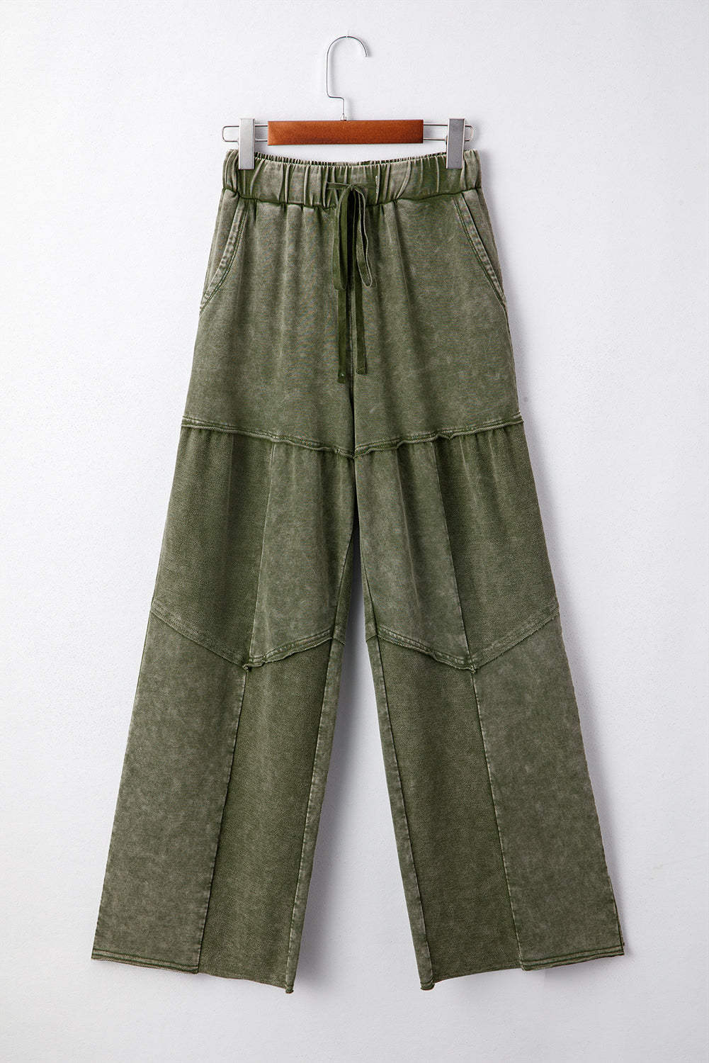 Boho Vineyard Green Mineral Wash Wide Leg Pants