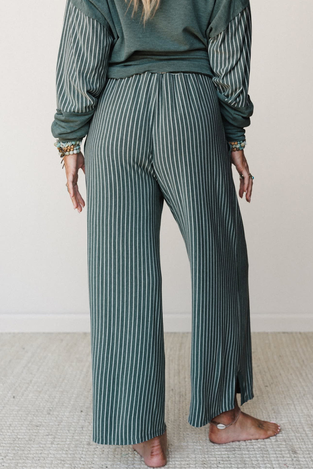 “Green Bay Rae” Patchwork Long Sleeve Top & Pants 2pcs Set