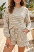"Now in Neutral" Striped Long Sleeve Top Shorts Set