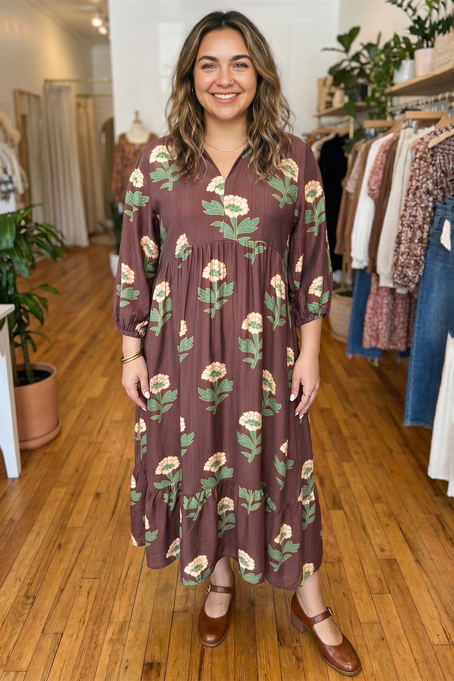 Brown Floral Plus Size Dress