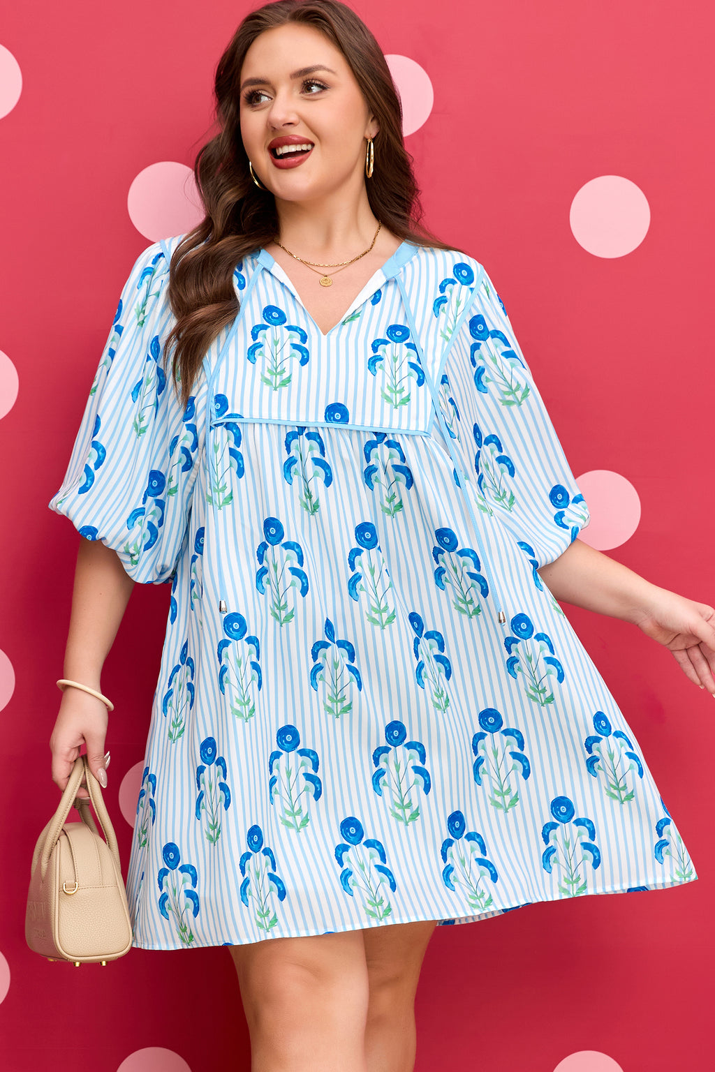 "Sky Blue Floral" Plus Size Dress
