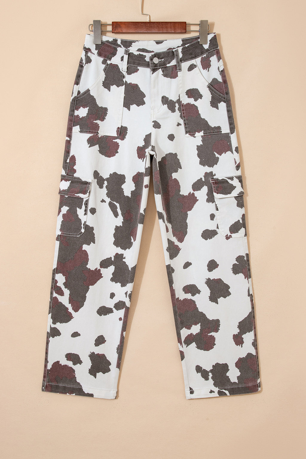 Cow Print Pocketed Jeans