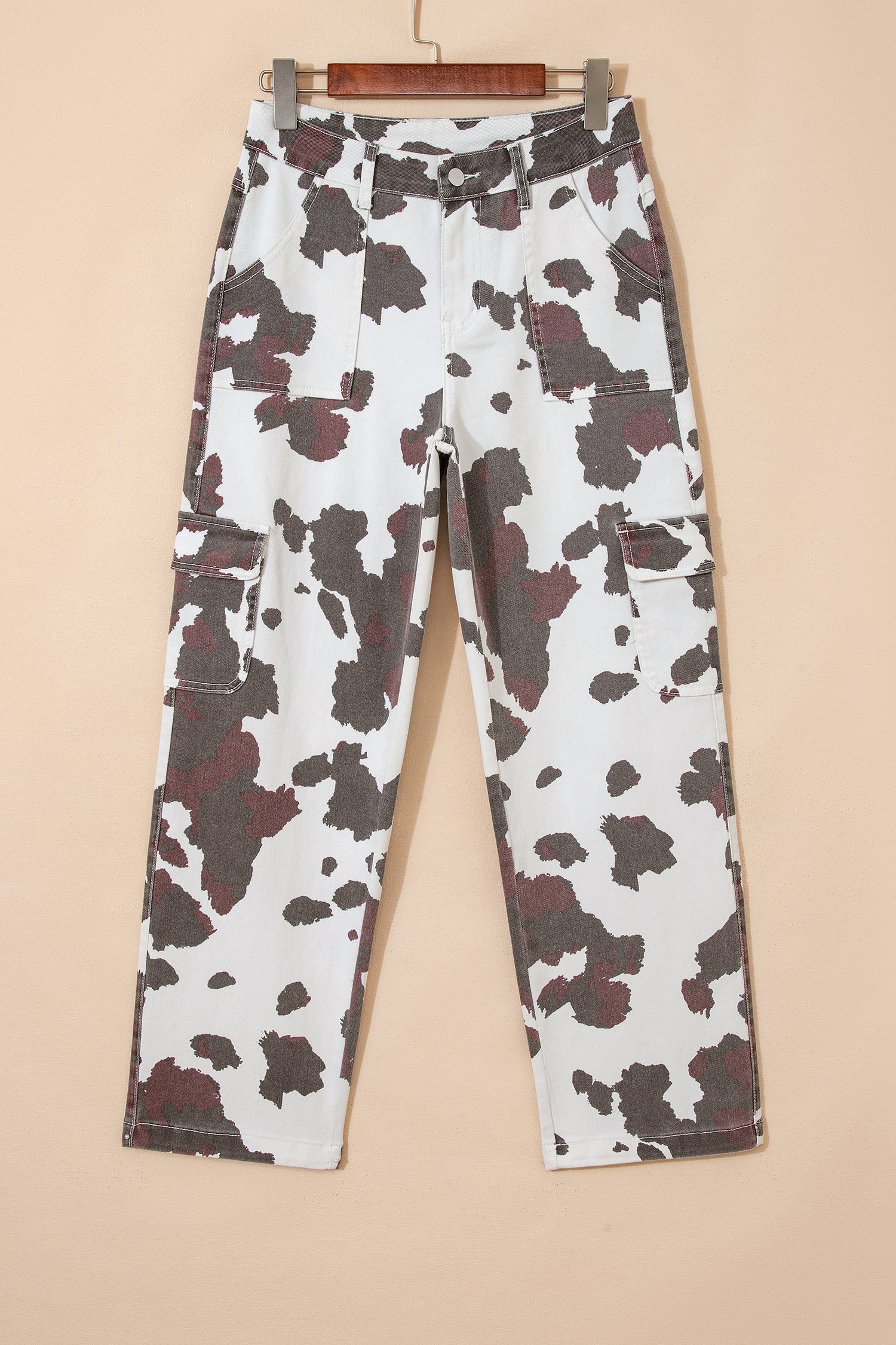 Cow Print Pocketed Jeans