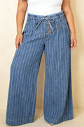 "Sleek In Stripes" Plus Size Wide Leg Jeans