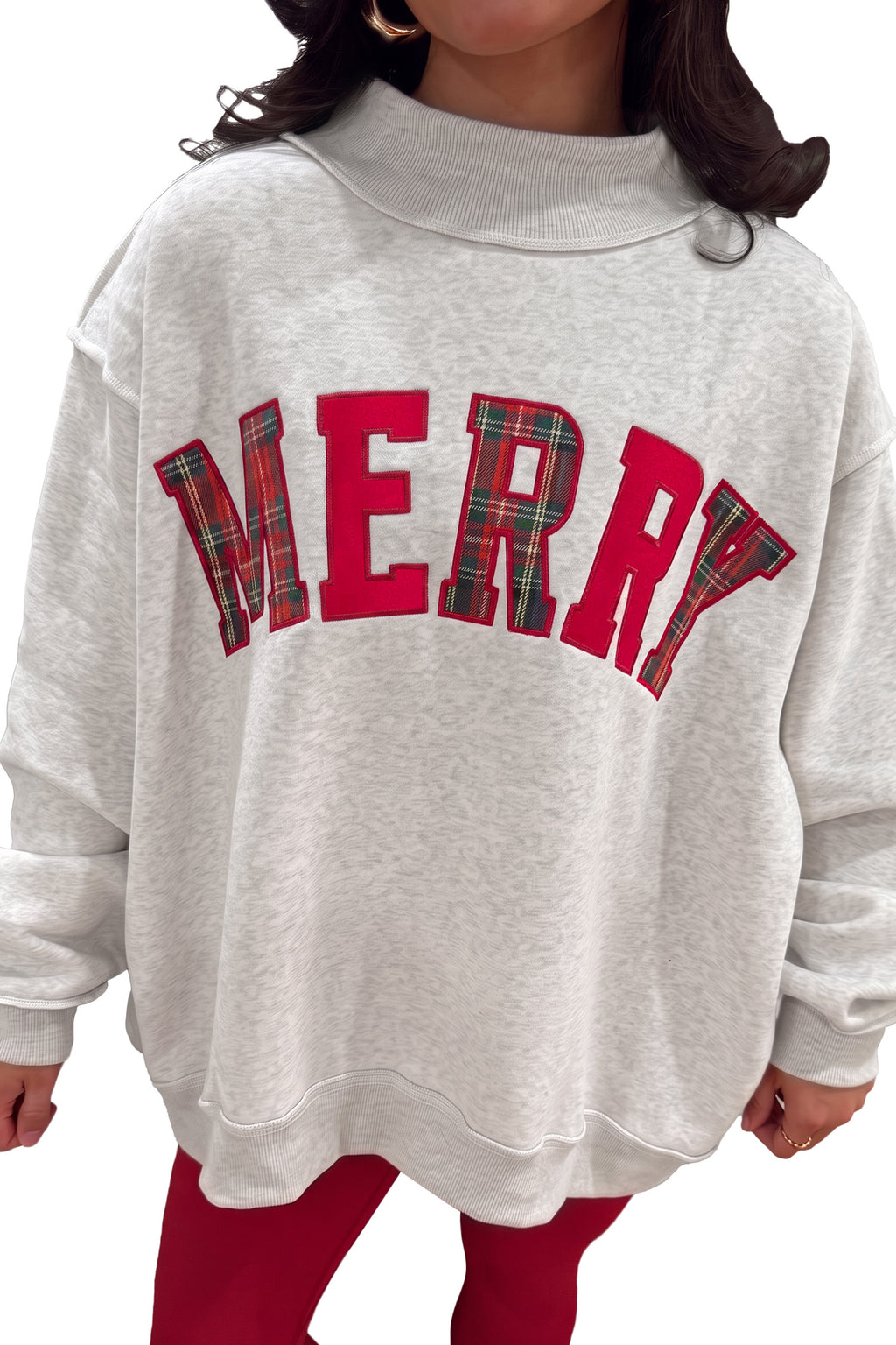 "MERRY or JOLLY" Embroidered Neck  Pullover