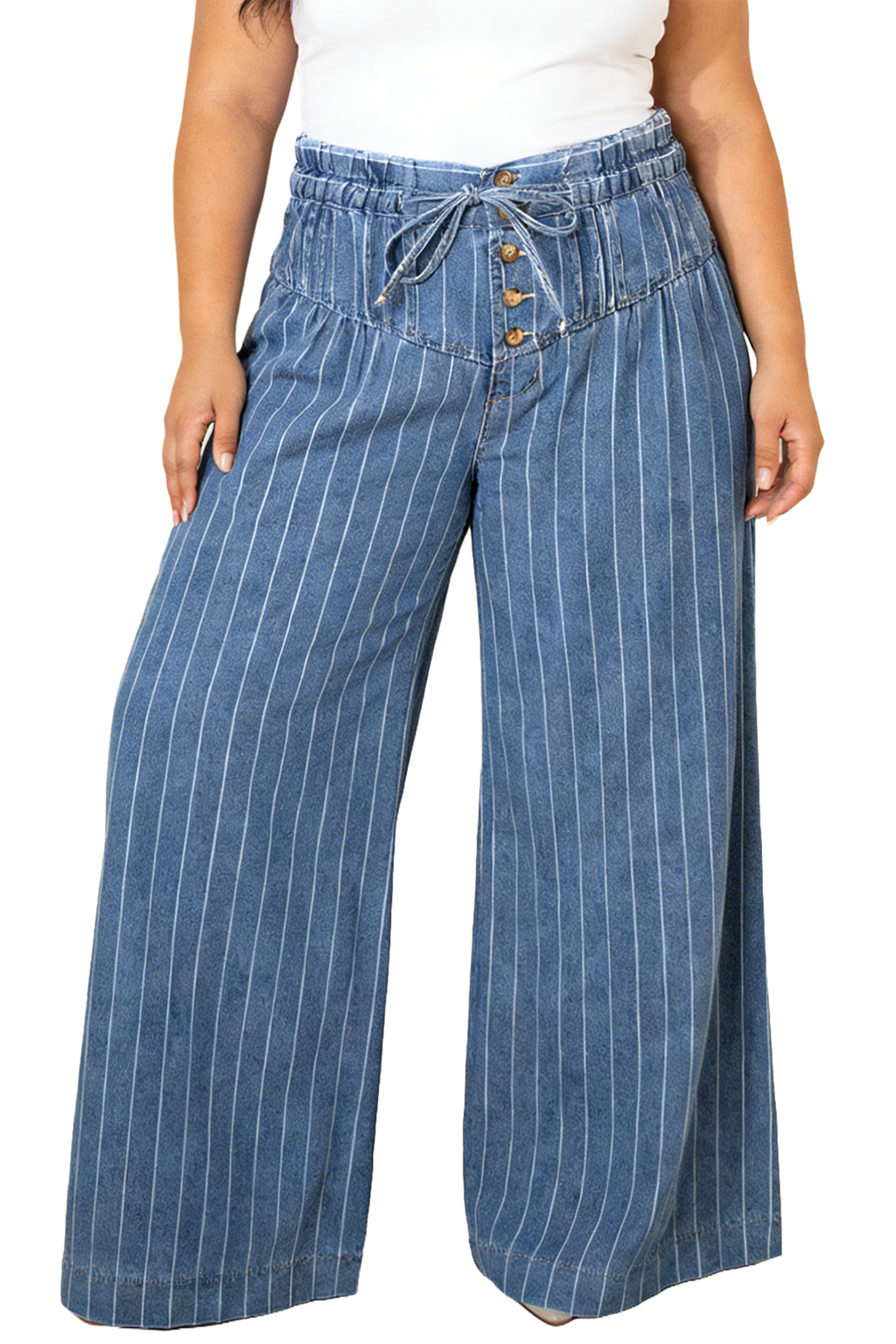 "Sleek In Stripes" Plus Size Wide Leg Jeans