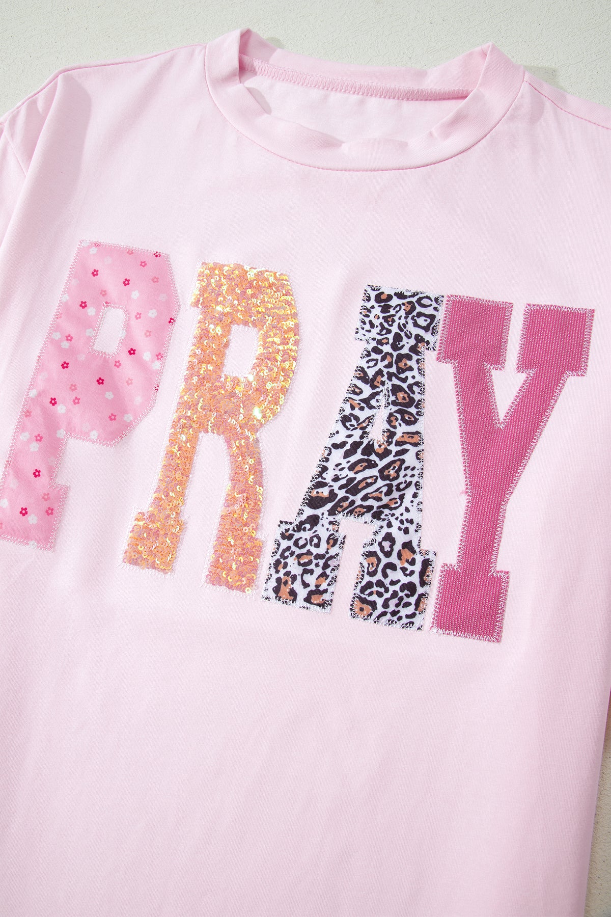 "PRAY" Sequin Patched Graphic Tee