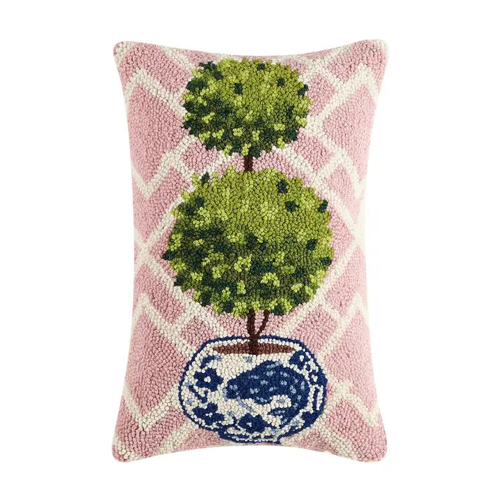 Pink Chinoiserie Ball Topiary Hook Pillow