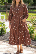 Brown Polka Dot Long Sleeve Plus Size Dress