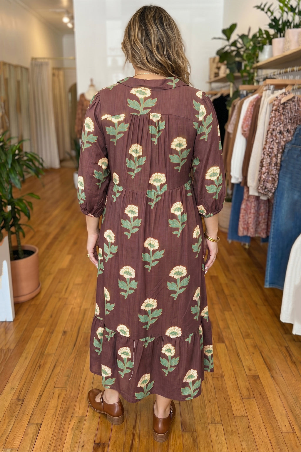 Brown Floral Plus Size Dress
