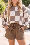 Checkerboard Plaid Long Sleeve & Shorts 2pcs Set