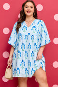 "Sky Blue Floral" Plus Size Dress