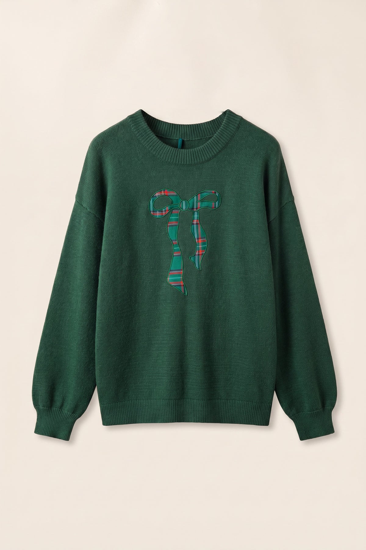 "Green w/ Plaid Bow Tie Back"  Christmas Sweater
