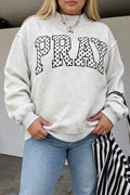 Gray PRAY Polka Dot Letter Print Mock Neck Plus Size Sweatshirt