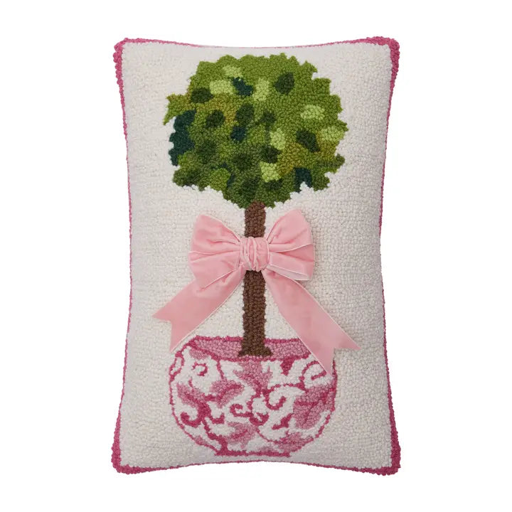 Pink Chinoiserie Topiary Ribbon Hook Pillow