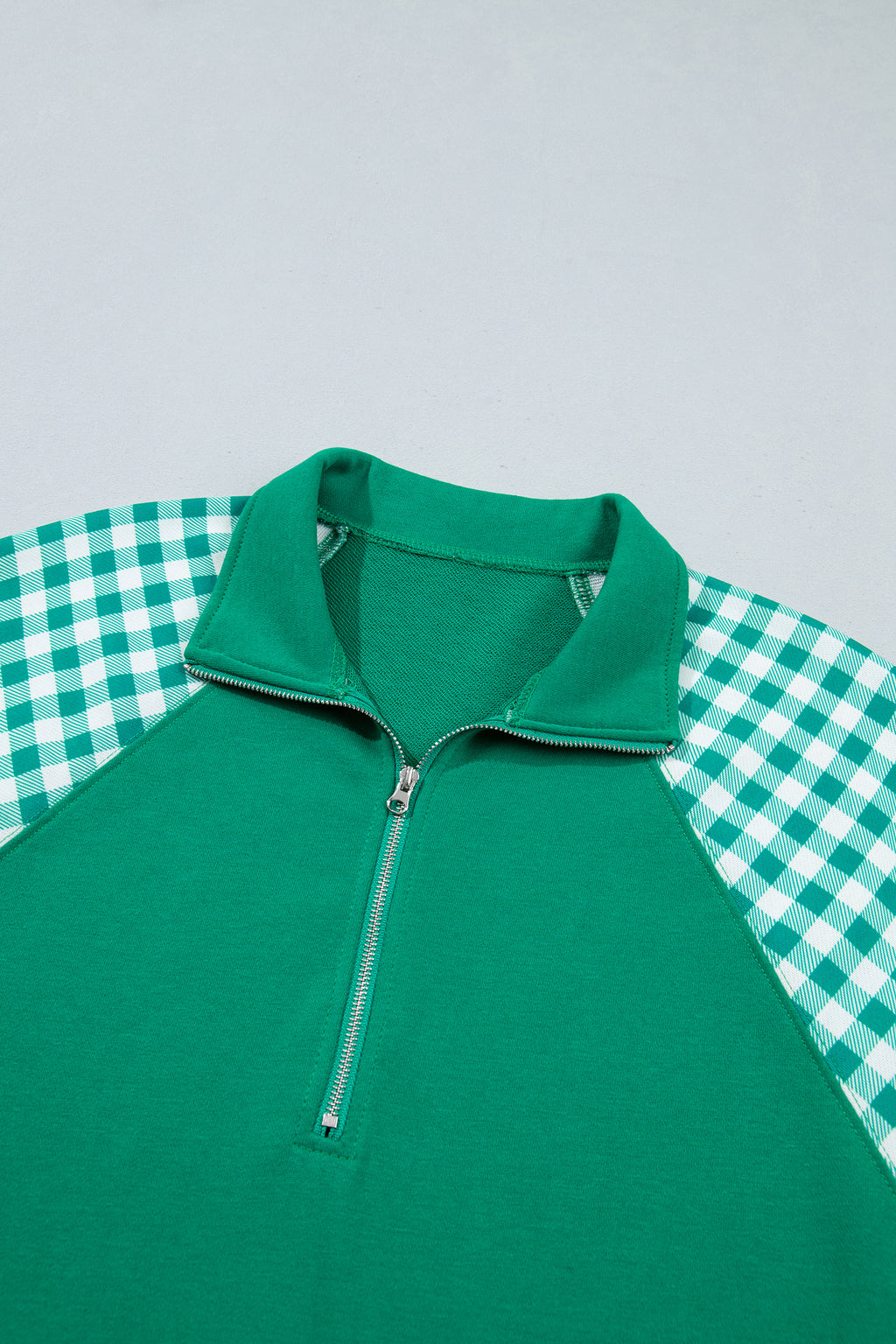 Patchwork Plaid Pocket Quarter Zip Pullover
