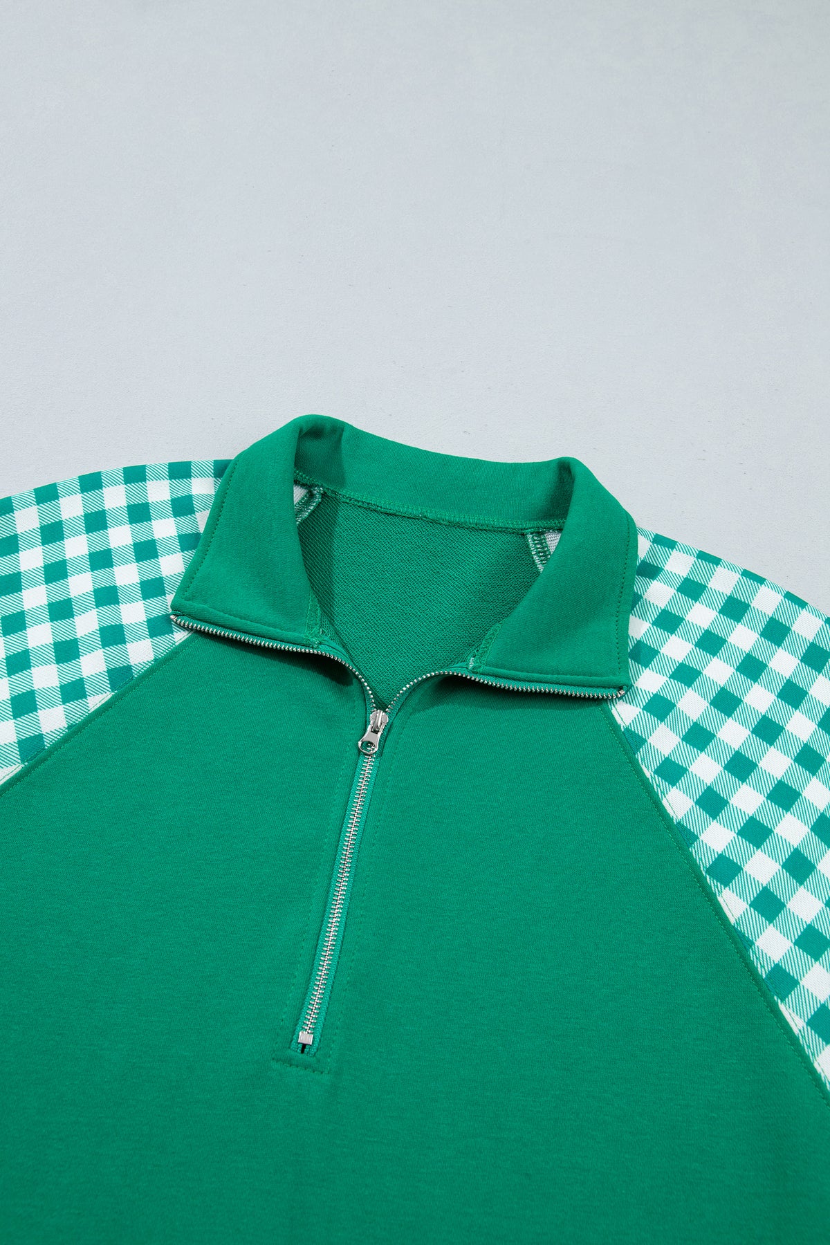 Patchwork Plaid Pocket Quarter Zip Pullover