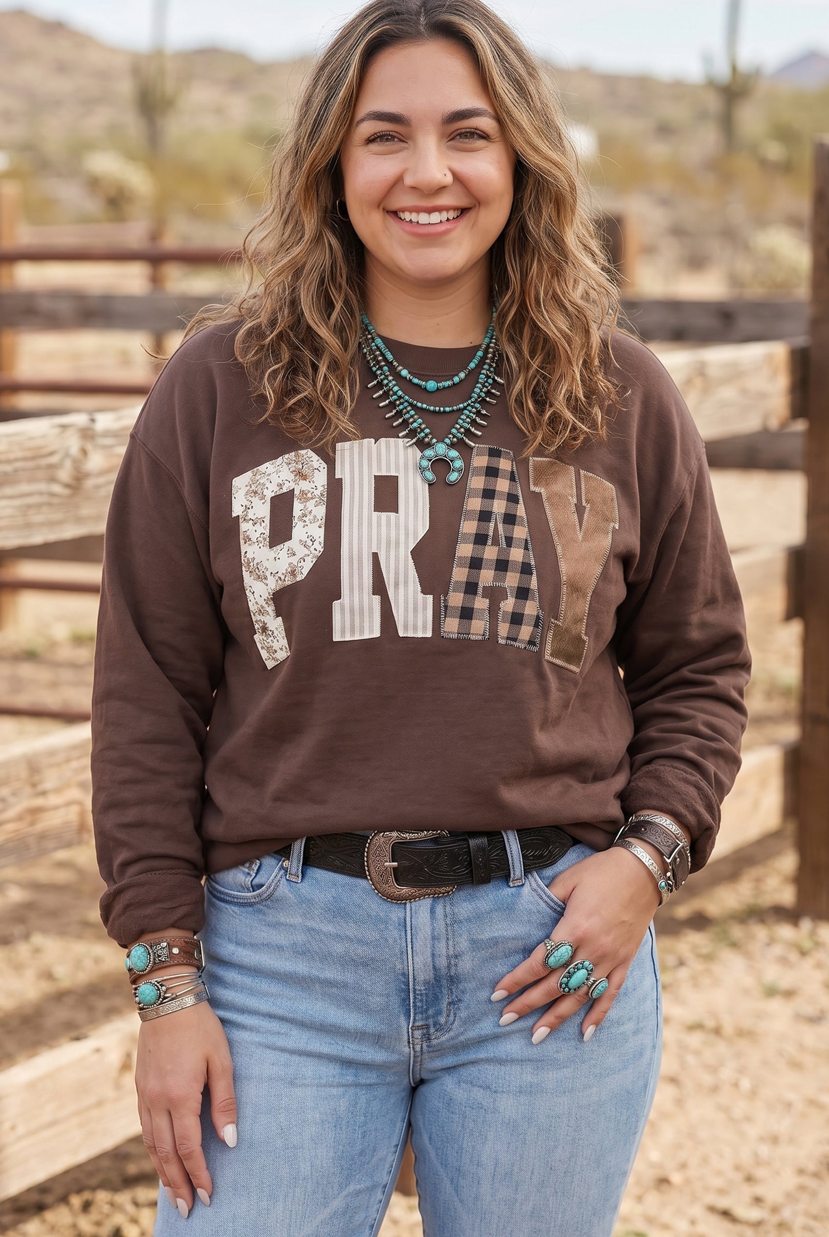 PRAY Patchwork Long Sleeve Plus Size Sweatshirt