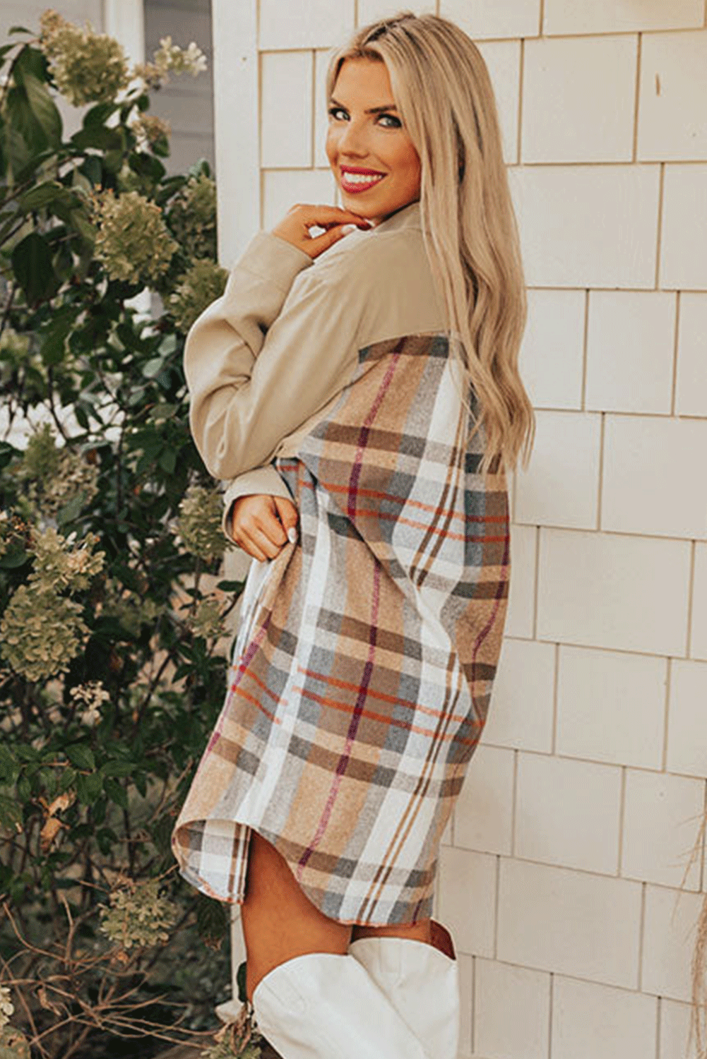"Plaid Patchwork" Long Sleeve Shirt Dress