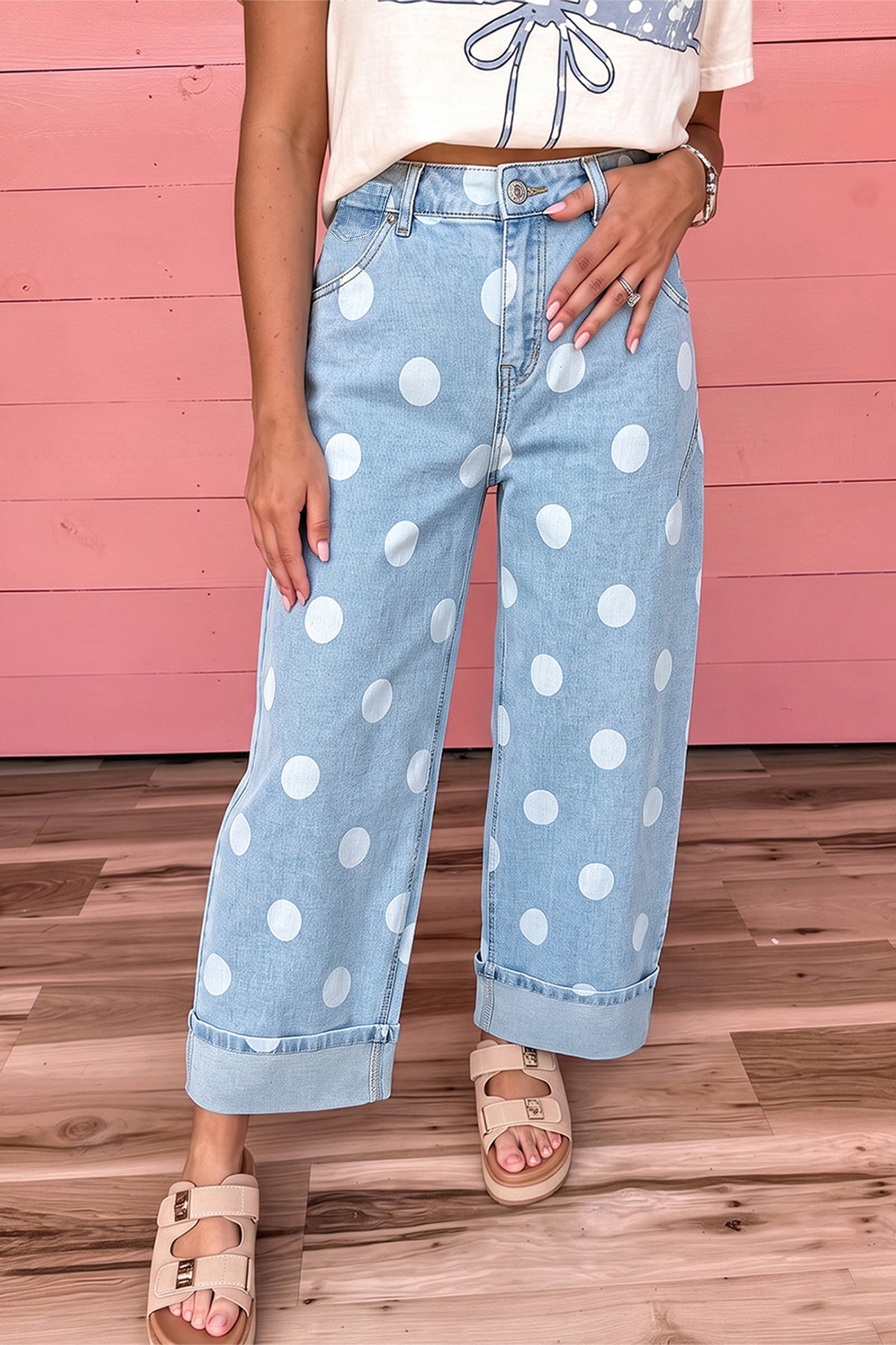 "Blue or Khaki" In Polka Dot Jeans