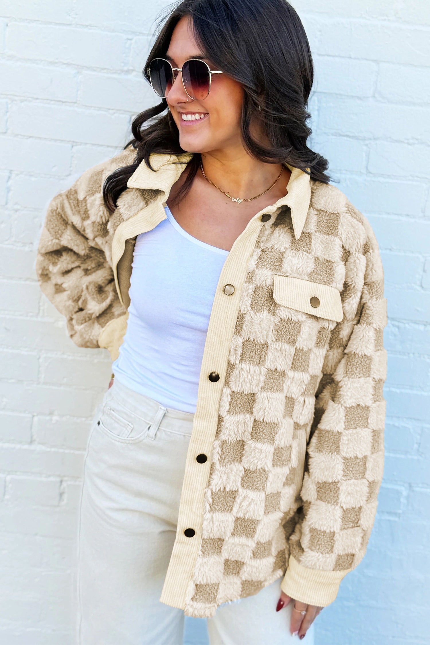 "Khaki Plush" Checkered Shacket