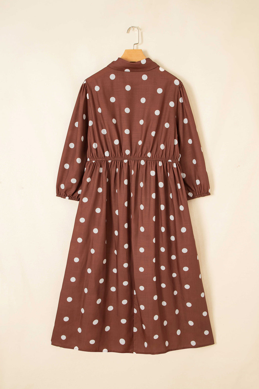 Brown Polka Dot Long Sleeve Plus Size Dress