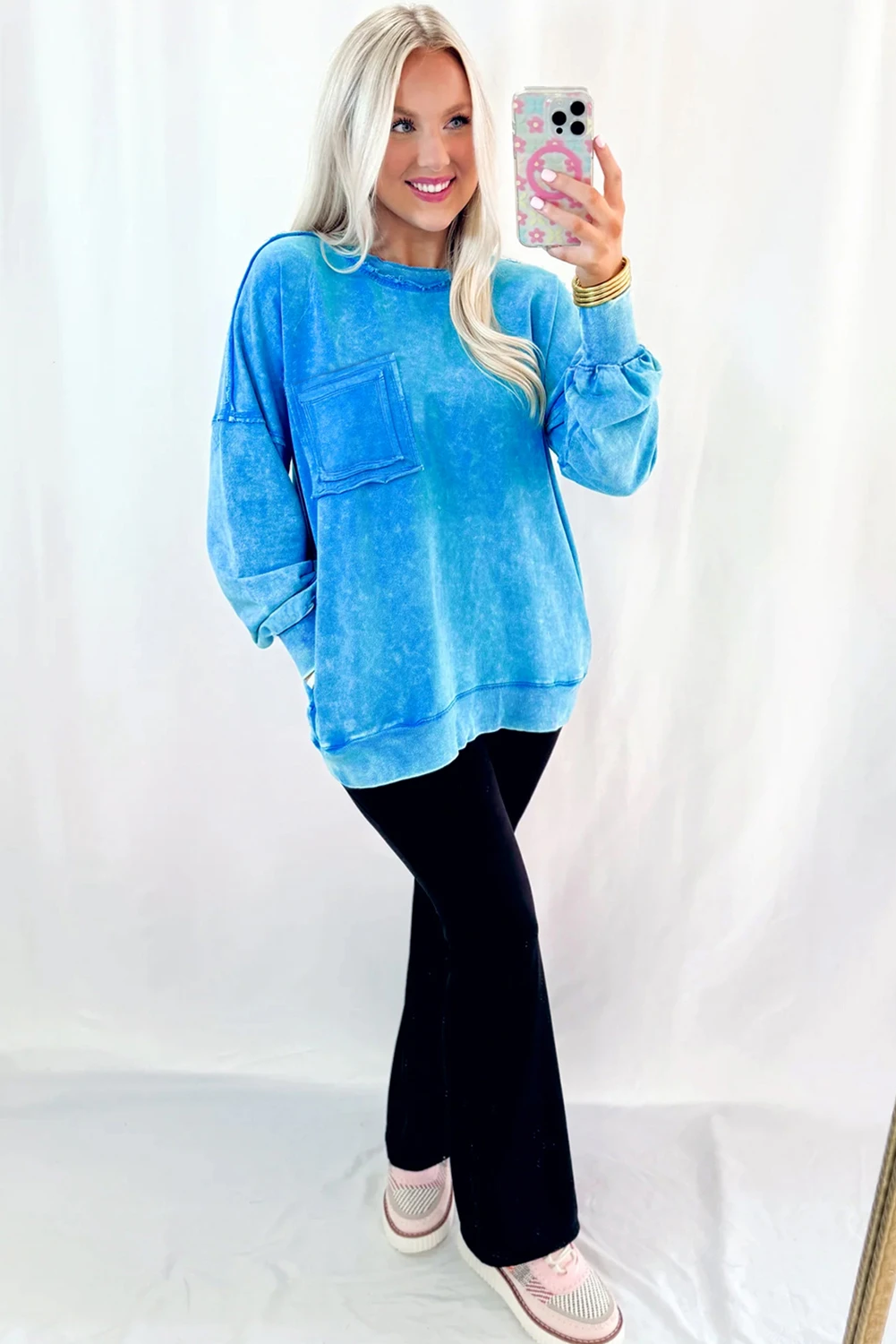 “Sky Blue”  Mineral Wash Pocket Pullover