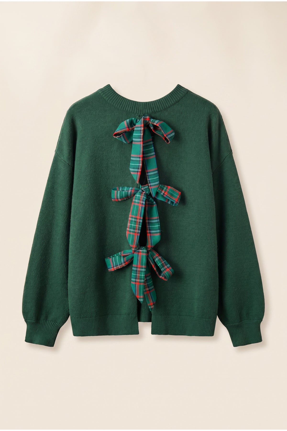 "Green w/ Plaid Bow Tie Back"  Christmas Sweater