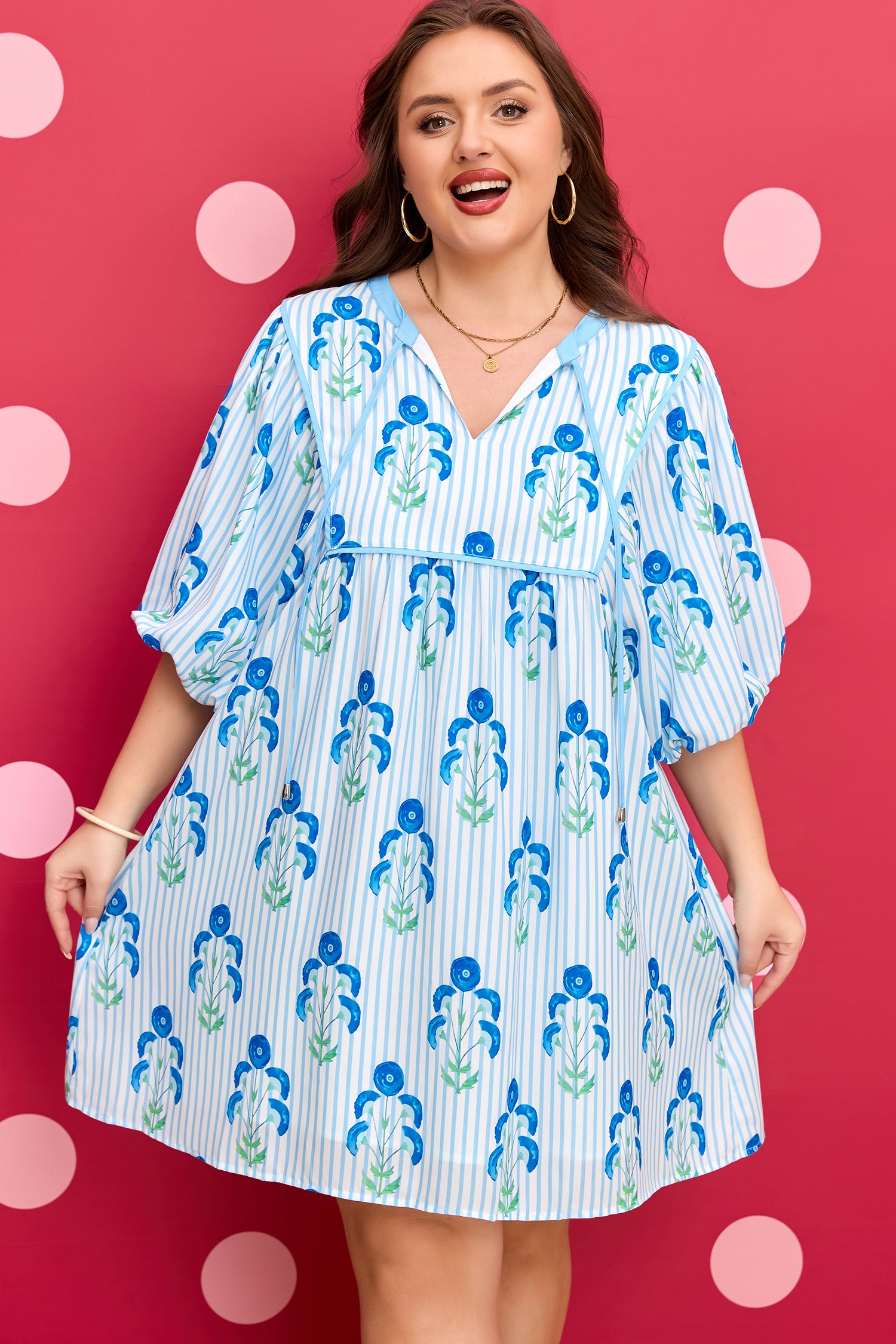 "Sky Blue Floral" Plus Size Dress