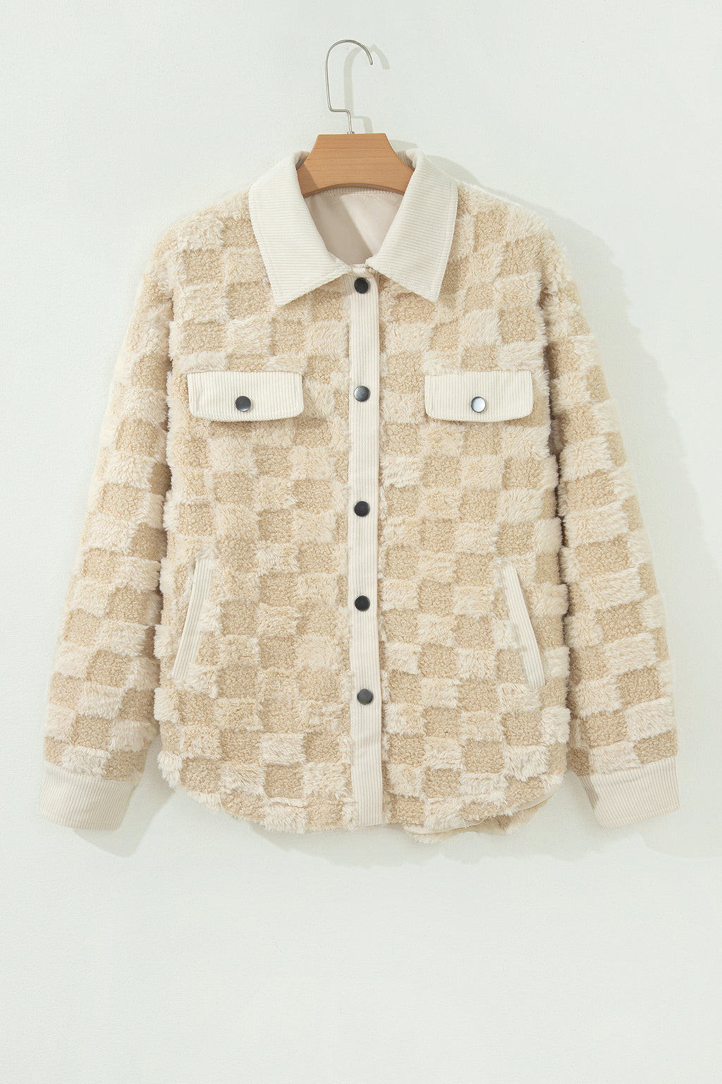 "Khaki Plush" Checkered Shacket