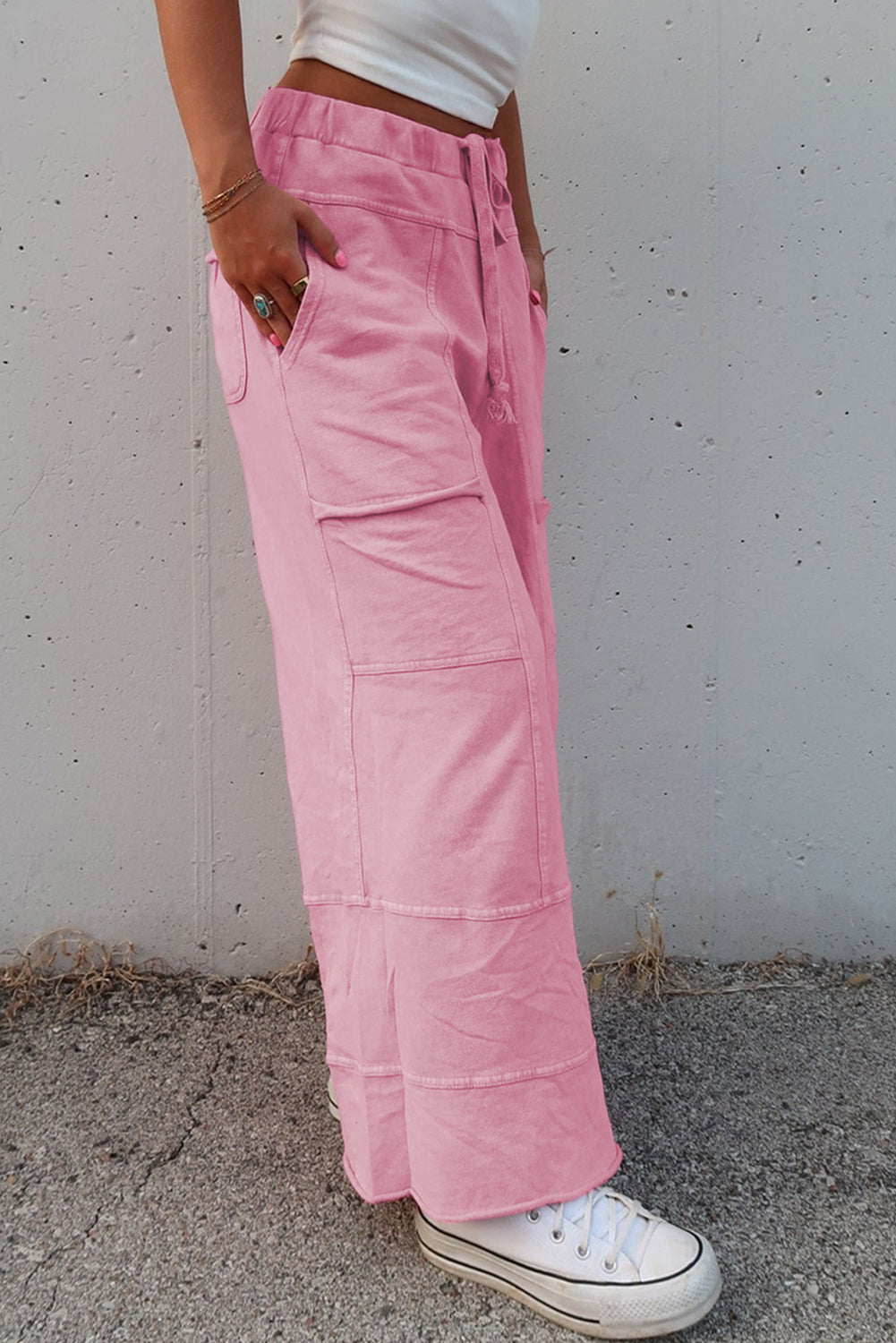 "Boho Bonbon" Mineral Wash Cotton Wide Leg Pants